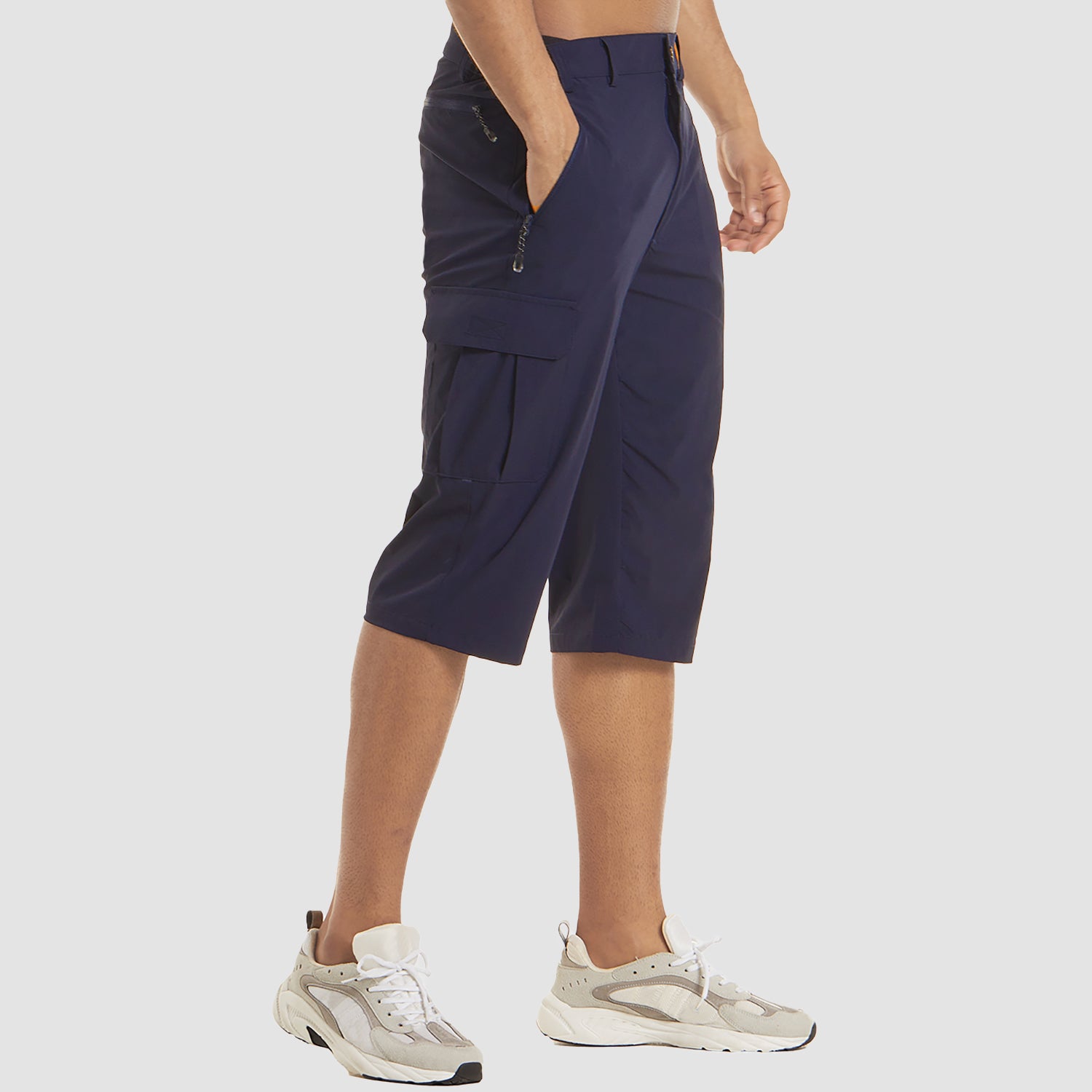 Shorts cargo pour hommes en mélange de coton, coupe décontractée, longueur genou, poche passepoilée, décontracté