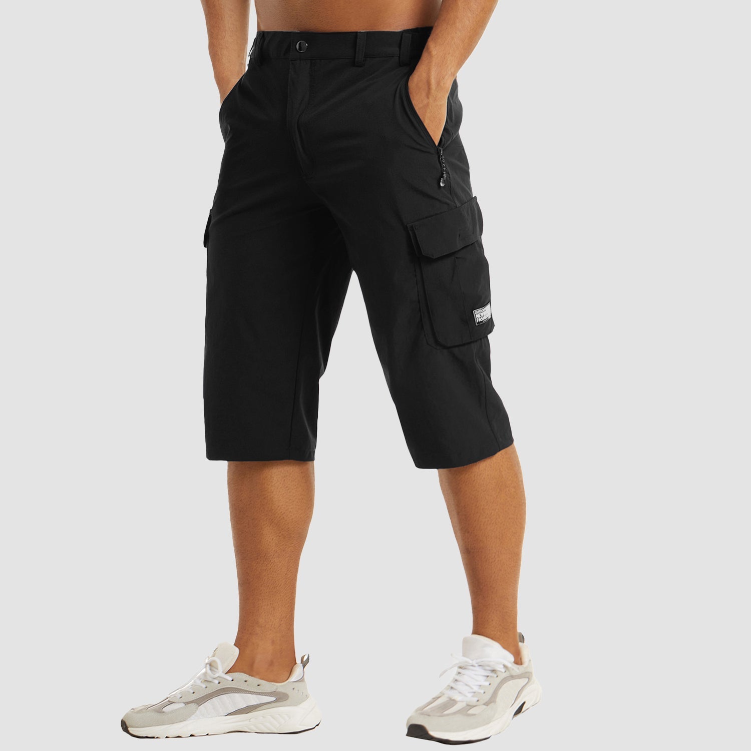 Shorts cargo pour hommes en mélange de coton, coupe décontractée, longueur genou, poche passepoilée, décontracté