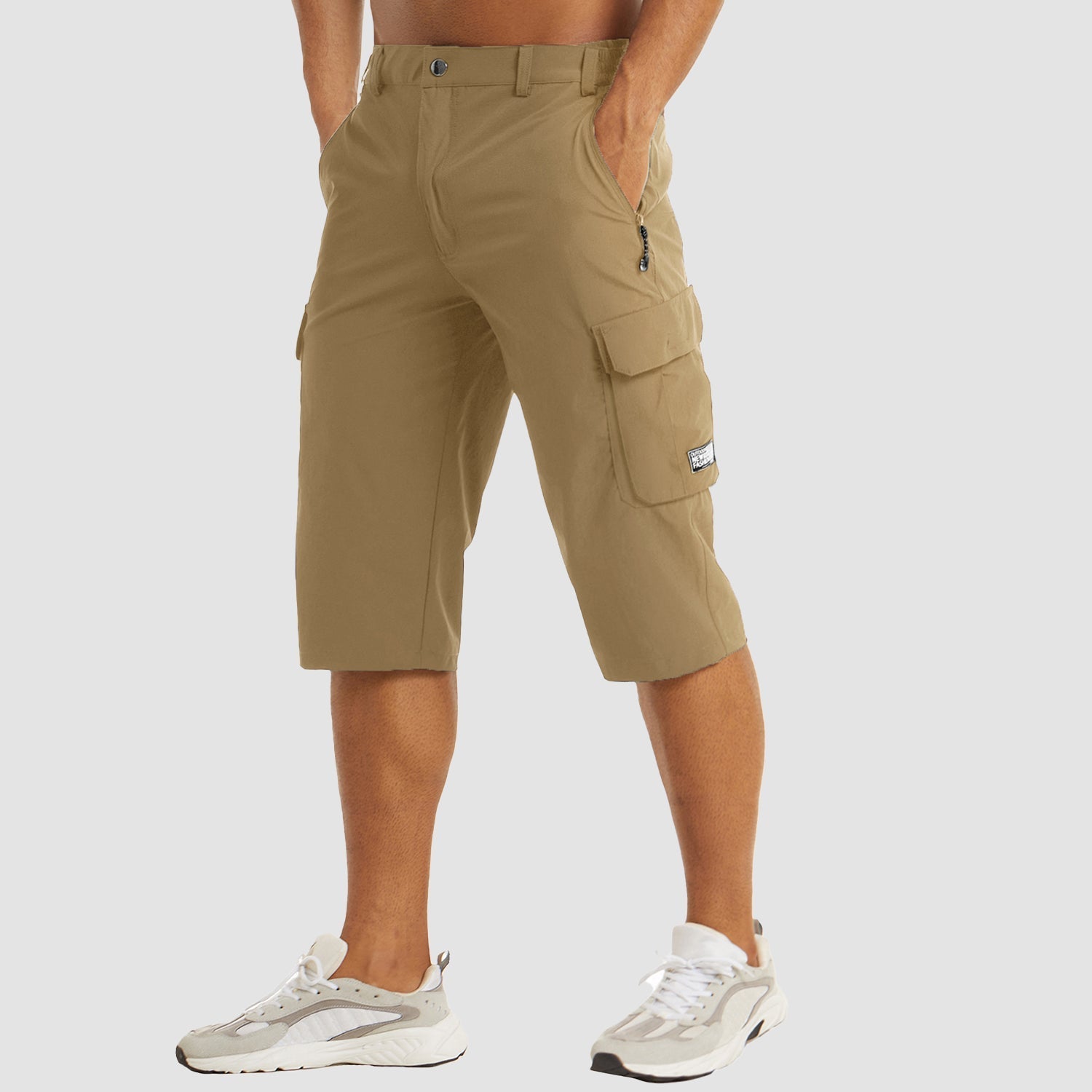 Shorts cargo pour hommes en mélange de coton, coupe décontractée, longueur genou, poche passepoilée, décontracté