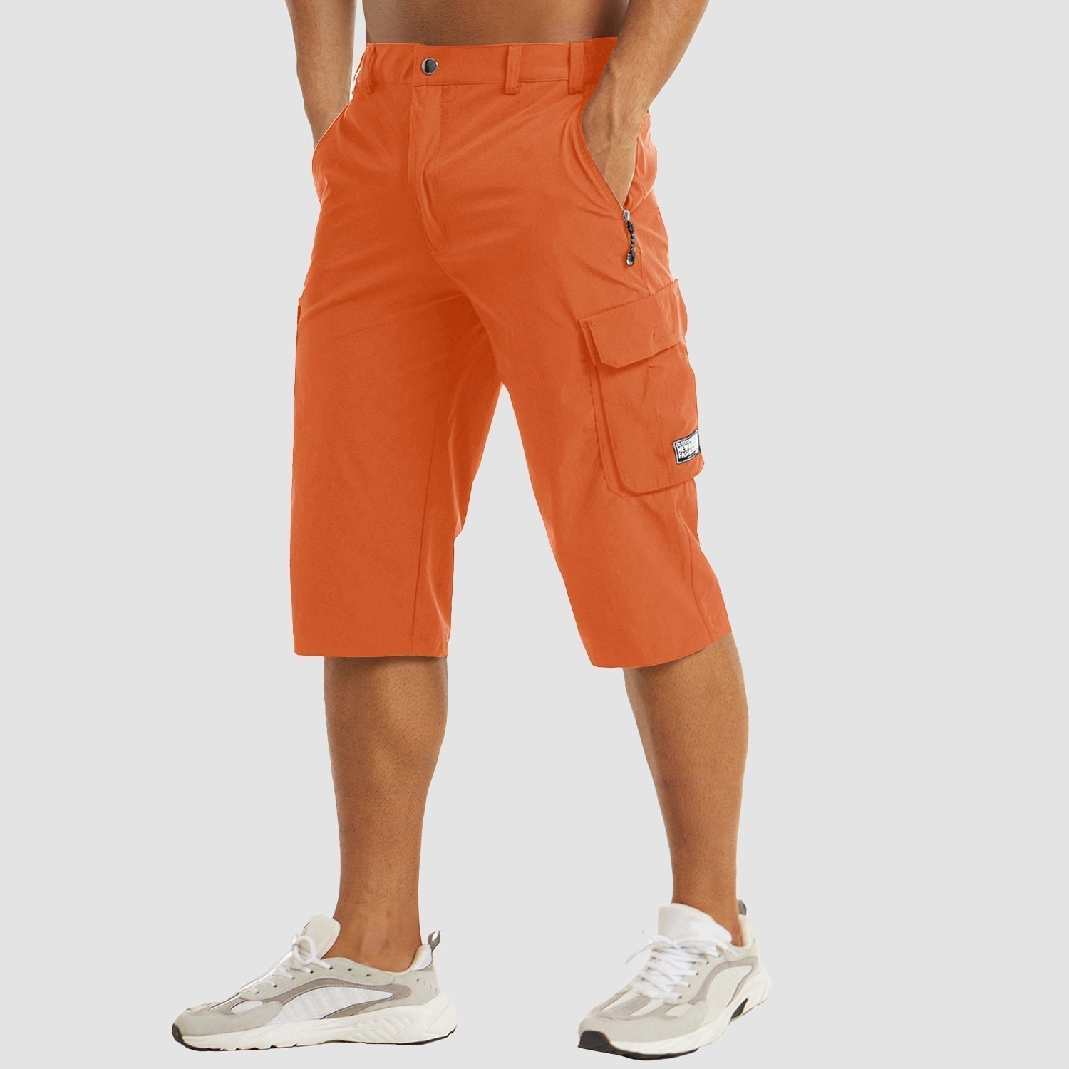 Shorts cargo pour hommes en mélange de coton, coupe décontractée, longueur genou, poche passepoilée, décontracté
