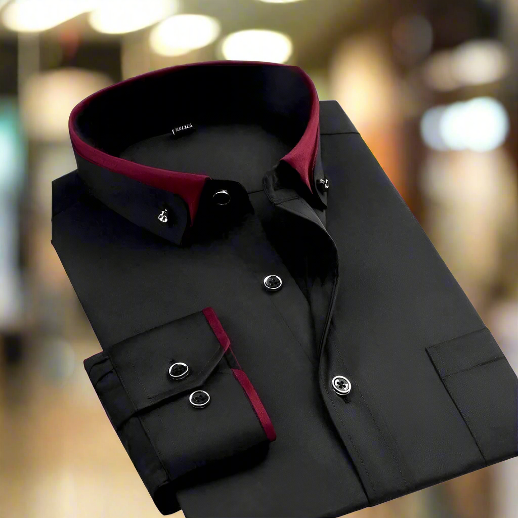 Men's Dress Shirt Long Sleeve Contrast Collar Business Wear
