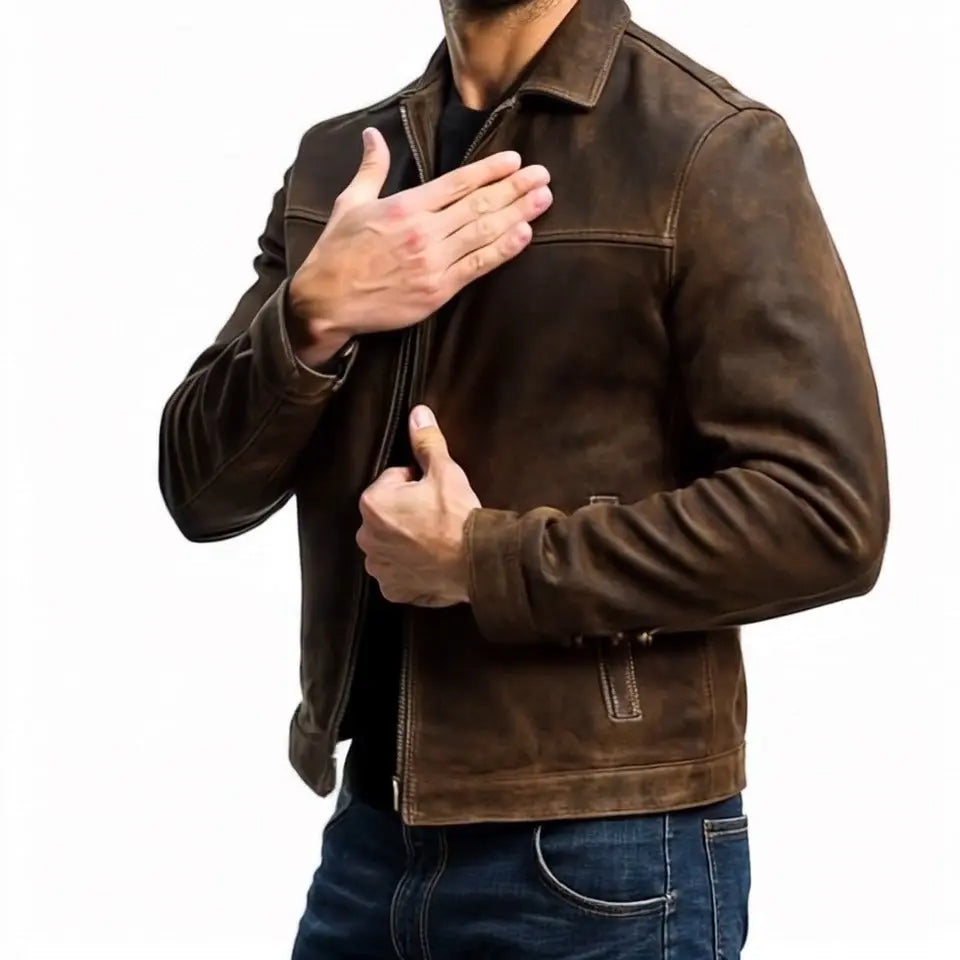 Jacket Suede Zip Up Trucker Side Pockets