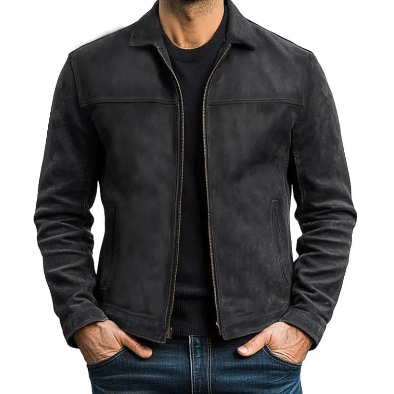 Jacket Suede Zip Up Trucker Side Pockets