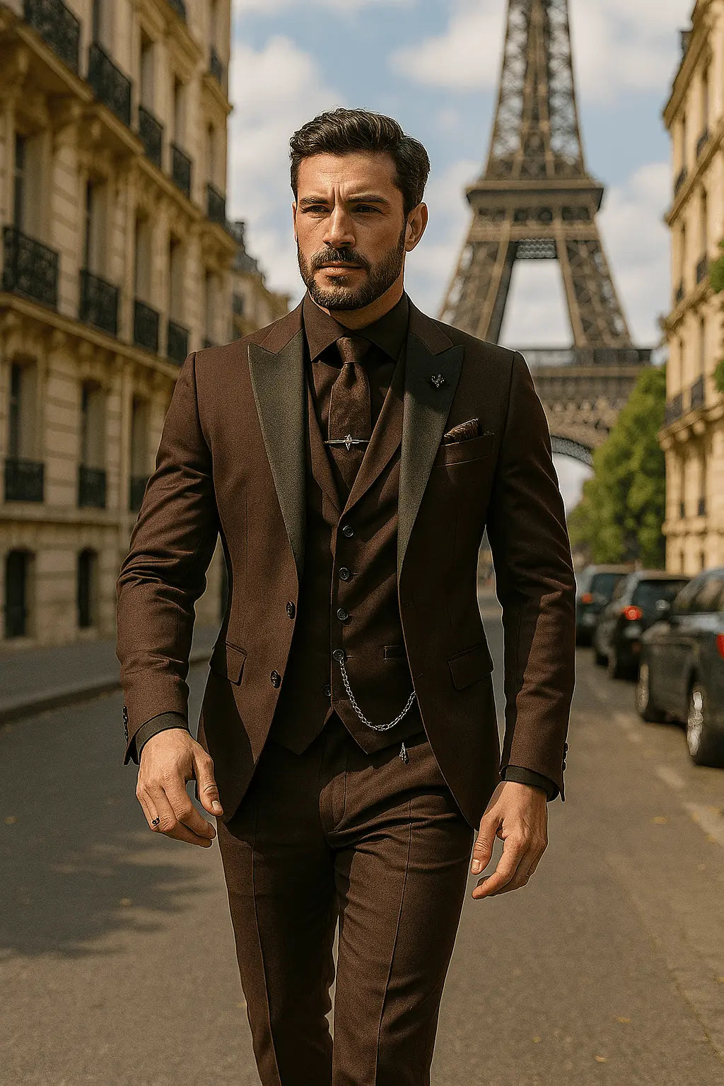 Ensemble de costume trois pièces coupe slim pour homme en tissu tissé gilet et veste ajustée formel