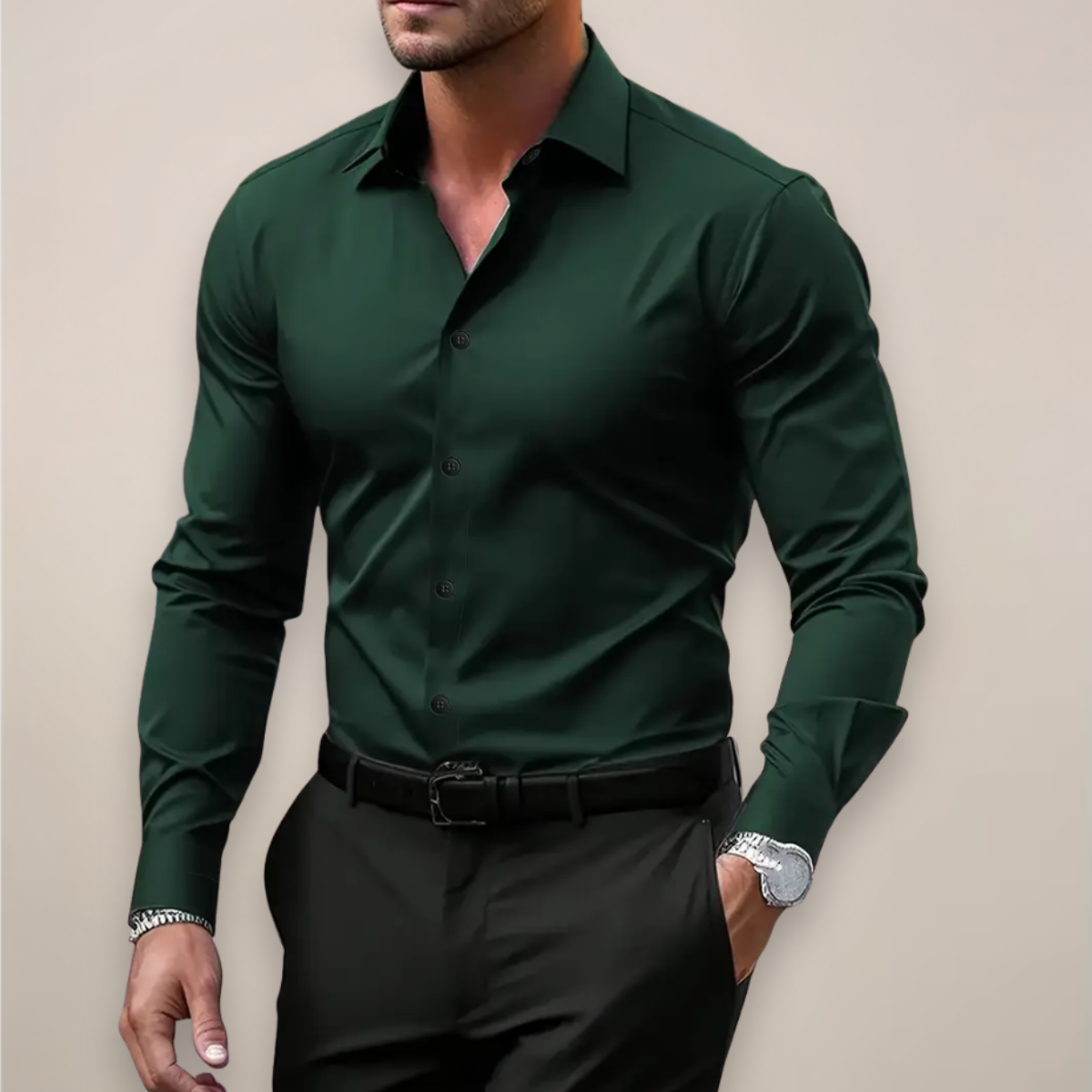 Button Down Collar Shirt Cotton Blend Long Sleeve Tailored Fit Smart Casual