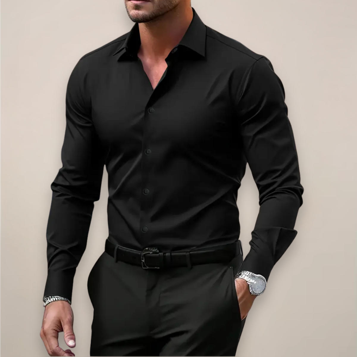 Button Down Collar Shirt Cotton Blend Long Sleeve Tailored Fit Smart Casual