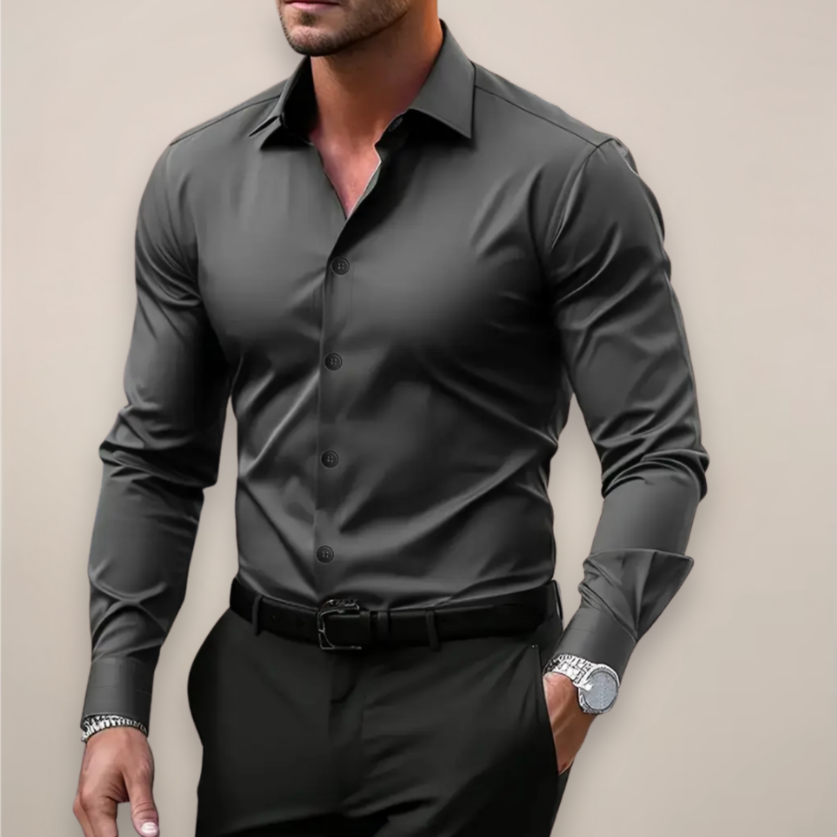 Button Down Collar Shirt Cotton Blend Long Sleeve Tailored Fit Smart Casual