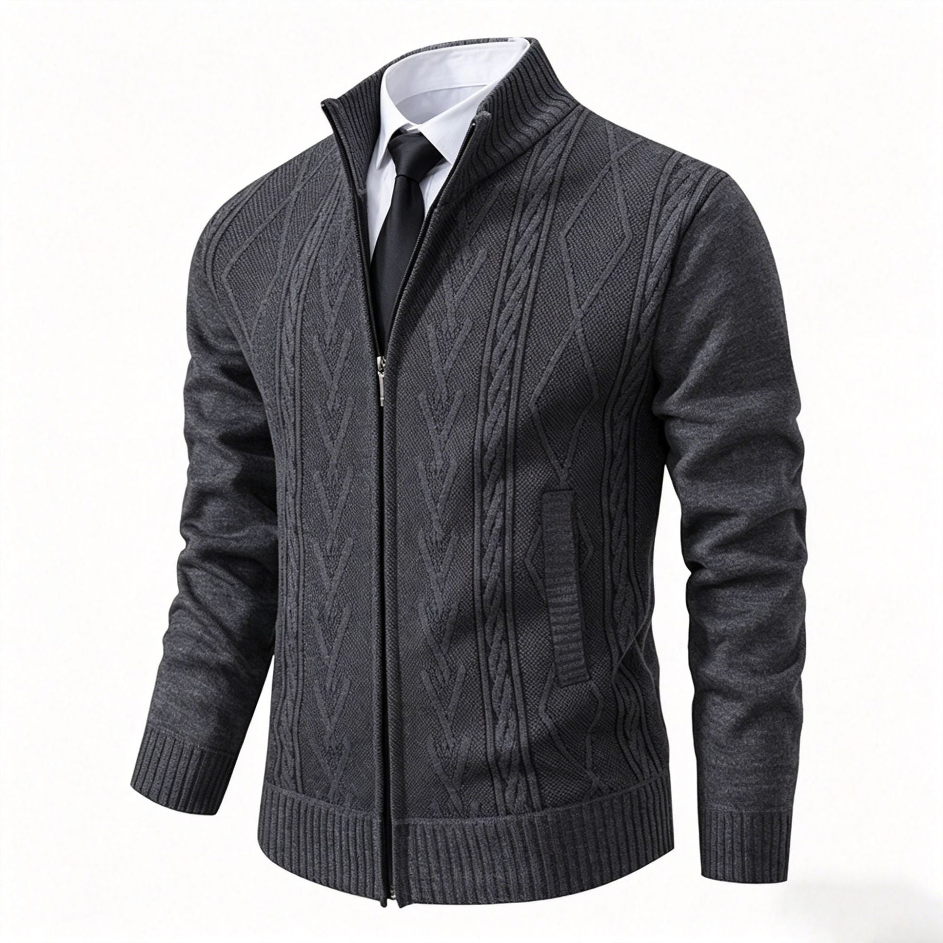 Men's Knit Cardigan Stand Collar Zip Front