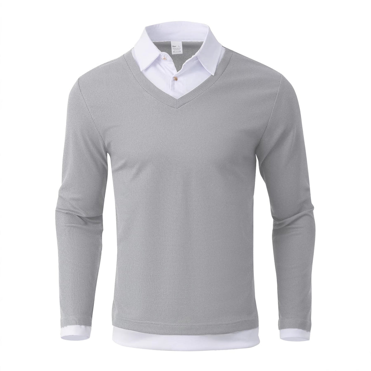 Men's Knitted Polo Shirt Colour Block Contrast Collar Long Sleeve