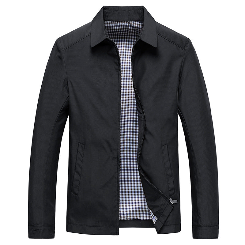 Windproof Jacket Harrington Zip Up Point Collar Checked Lining