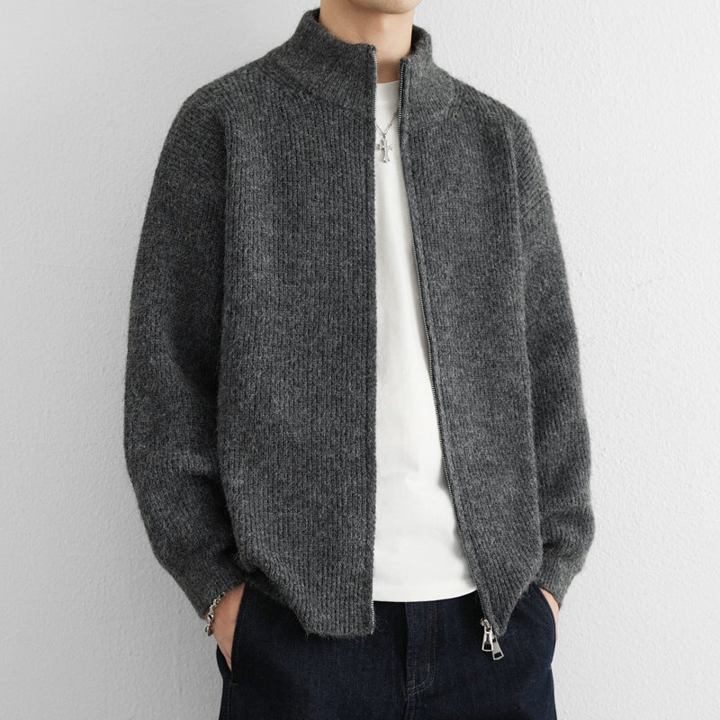 Men's Knit Cardigan Zip Front Stand Collar
