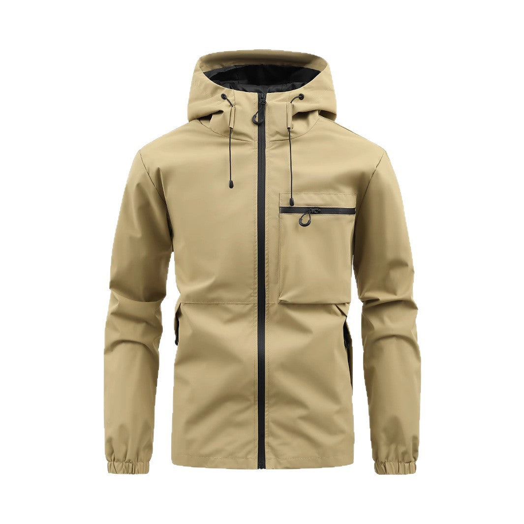 Men's Waterproof Windbreaker Hooded Zip Front