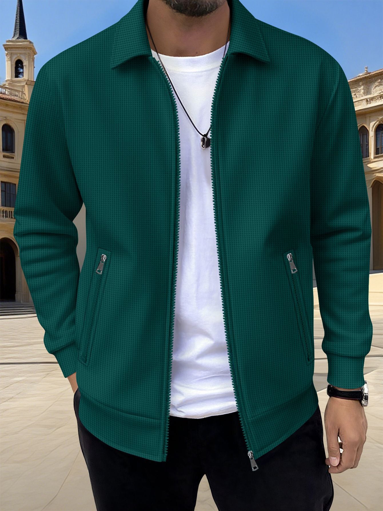 Men's Textured Jacket Zip Front Long Sleeve