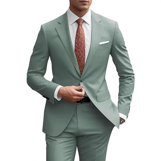 Men's Two Piece Suit Set Slim Fit One Button