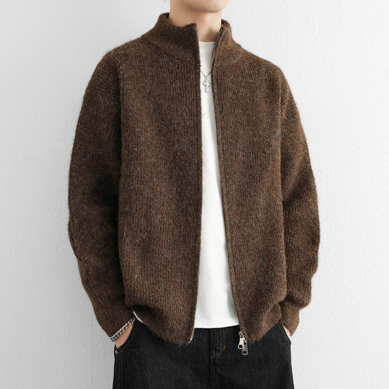 Men's Knit Cardigan Zip Front Stand Collar