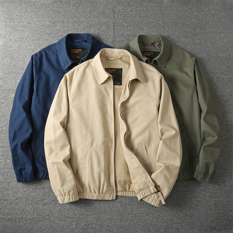Men's Harrington Jacket Cotton Blend Zip Front Elasticated Hem Casual