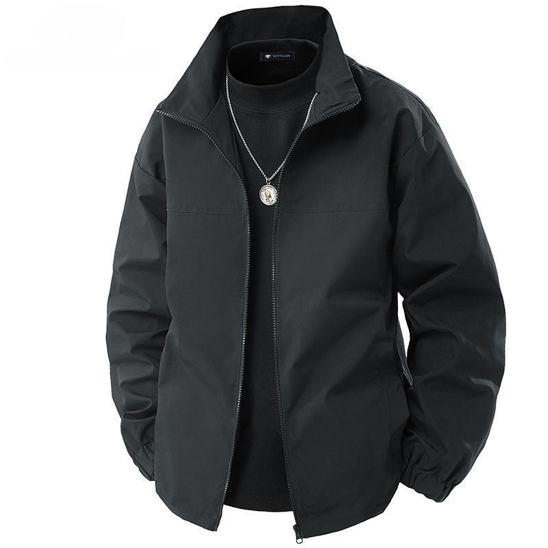 Men's Patchwork Jacket Stand Collar Loose Fit