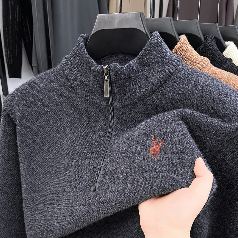 Men's Quarter Zip Sweater Fleece Lined Mock Neck