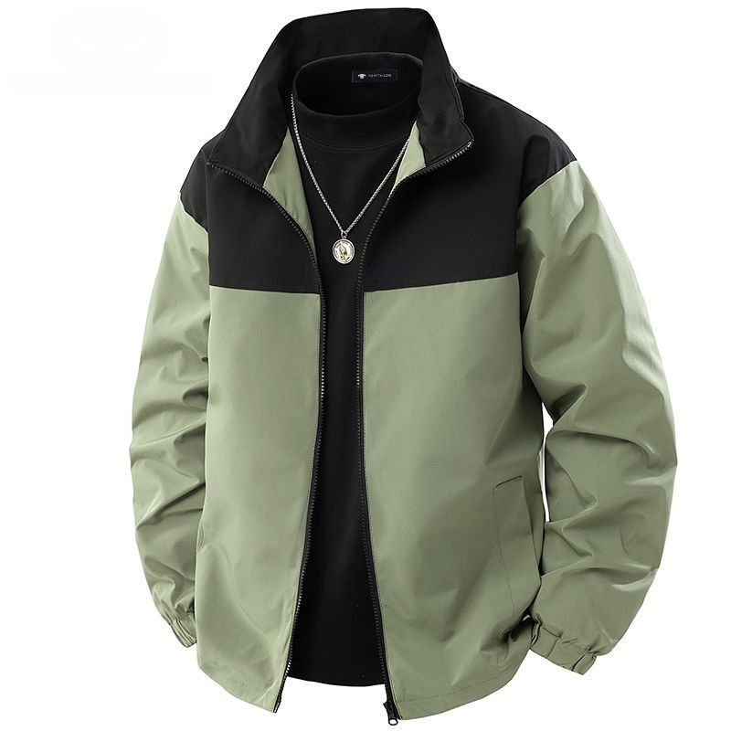 Men's Patchwork Jacket Stand Collar Loose Fit