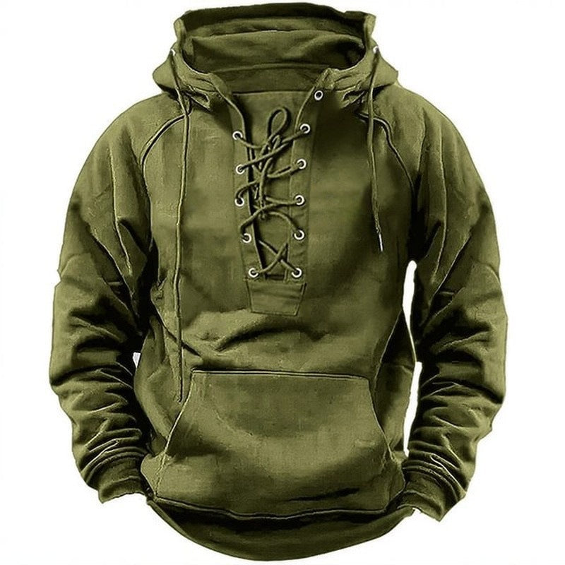 Men's Lace Up Hoodie Long Sleeve Retro Style