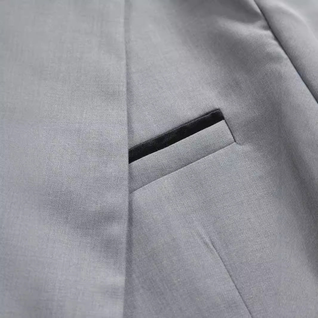 Single Button Suit Set Men Woven Fabric Slim Fit Notch Lapel Tapered Trouser Formal
