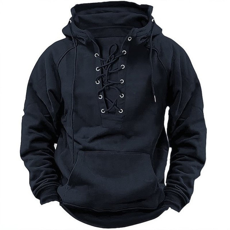 Men's Lace Up Hoodie Long Sleeve Retro Style