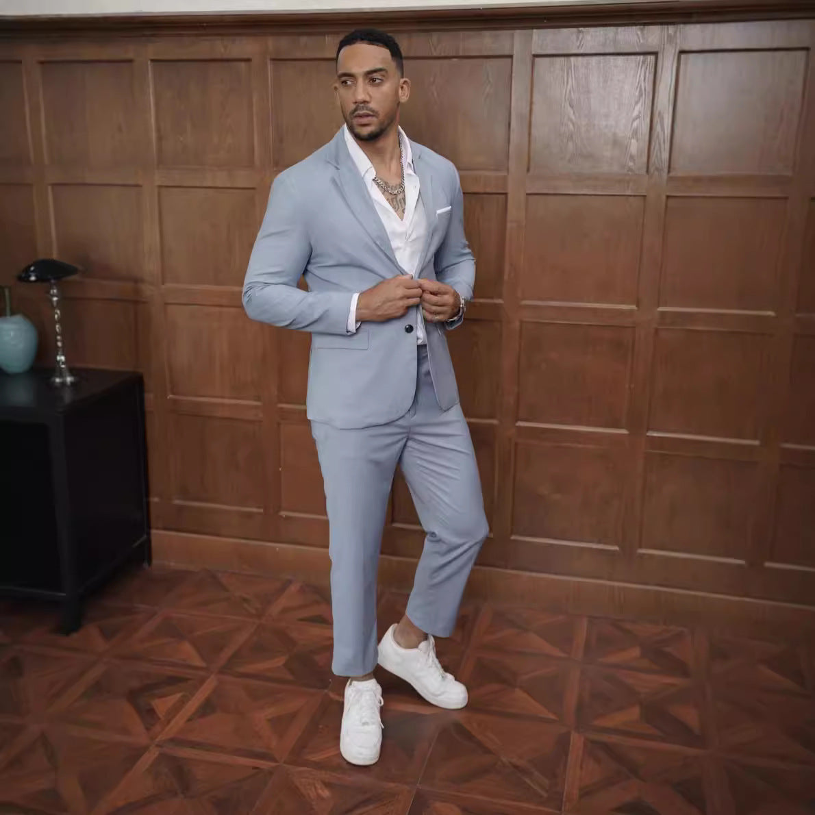 Suit Woven Fabric Notch Lapel Slim Fit Two Piece