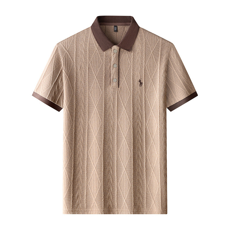 <font dir="auto" style="vertical-align: inherit;"><font dir="auto" style="vertical-align: inherit;">2026 Summer New Arrival: Men's Knitted Short-Sleeve Sweater with Jacquard Embroidered Collar, Korean Style, Fashionable Fit for Middle-Aged Men.</font></fo