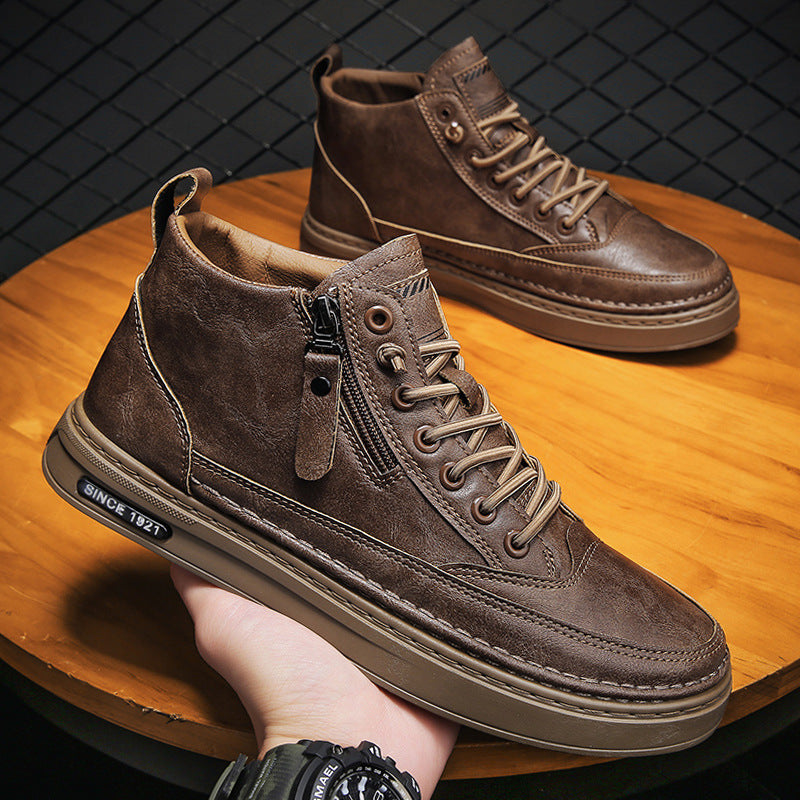 Men's Leather Boots Lace Up British Style