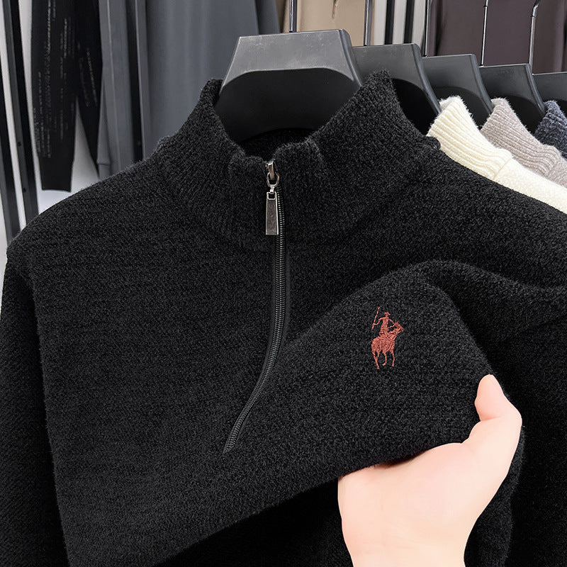 Men's Quarter Zip Sweater Fleece Lined Mock Neck