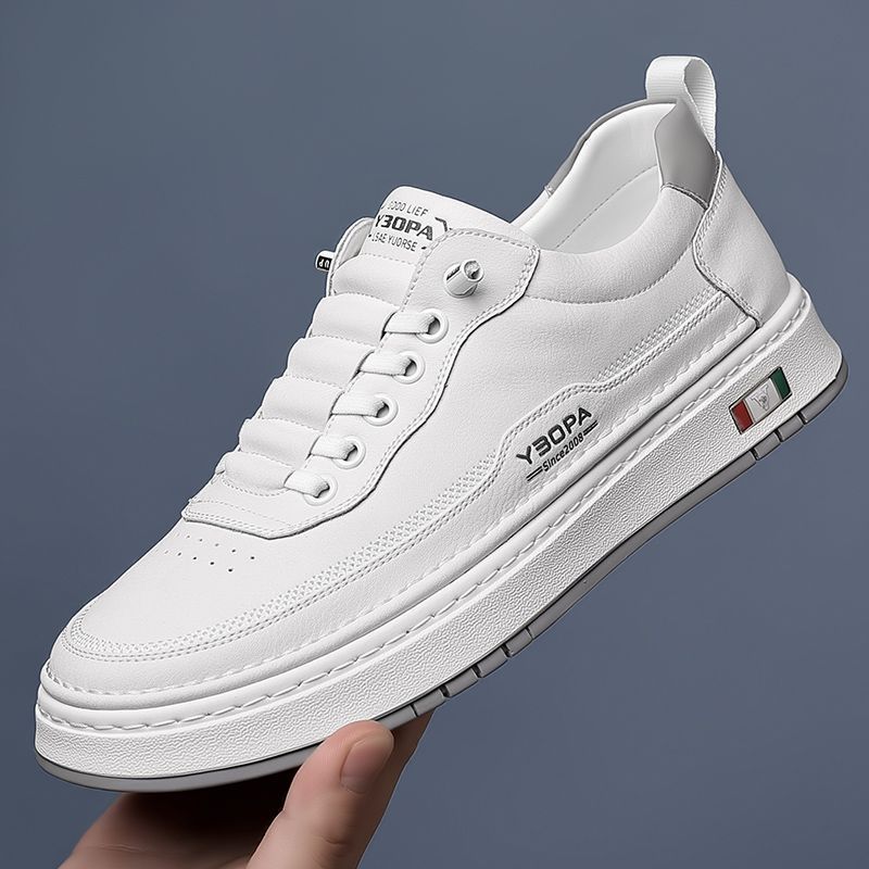 Men's Chunky Leather Trainers Thick Sole Stitched Detail Cushioned