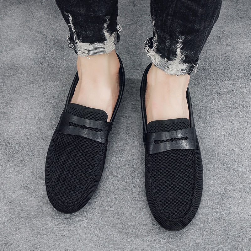 Mesh Loafers Breathable Mesh Upper Leather Strap Slip On Casual Summer
