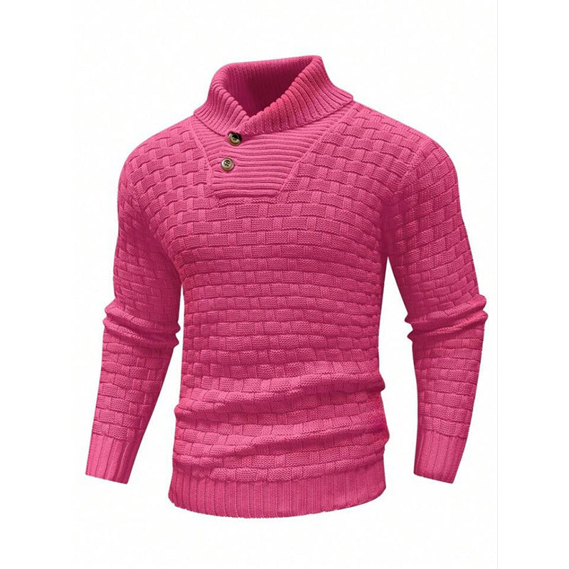 Men's Shawl Collar Jumper Textured Knit Button Neck Ribbed Cuffs