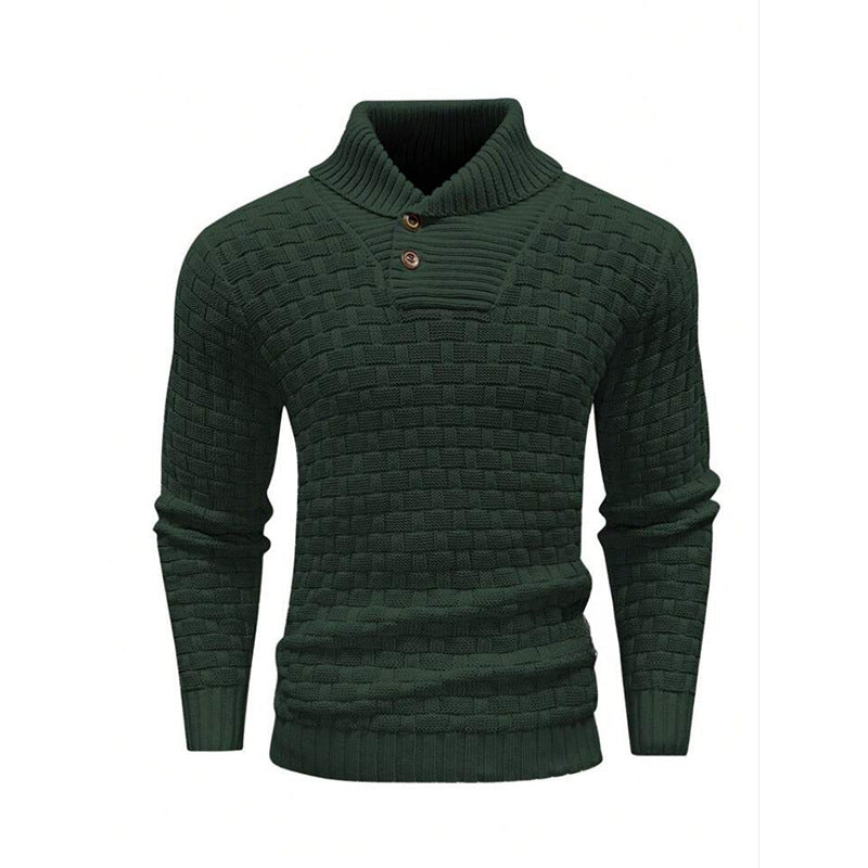 Men's Shawl Collar Jumper Textured Knit Button Neck Ribbed Cuffs