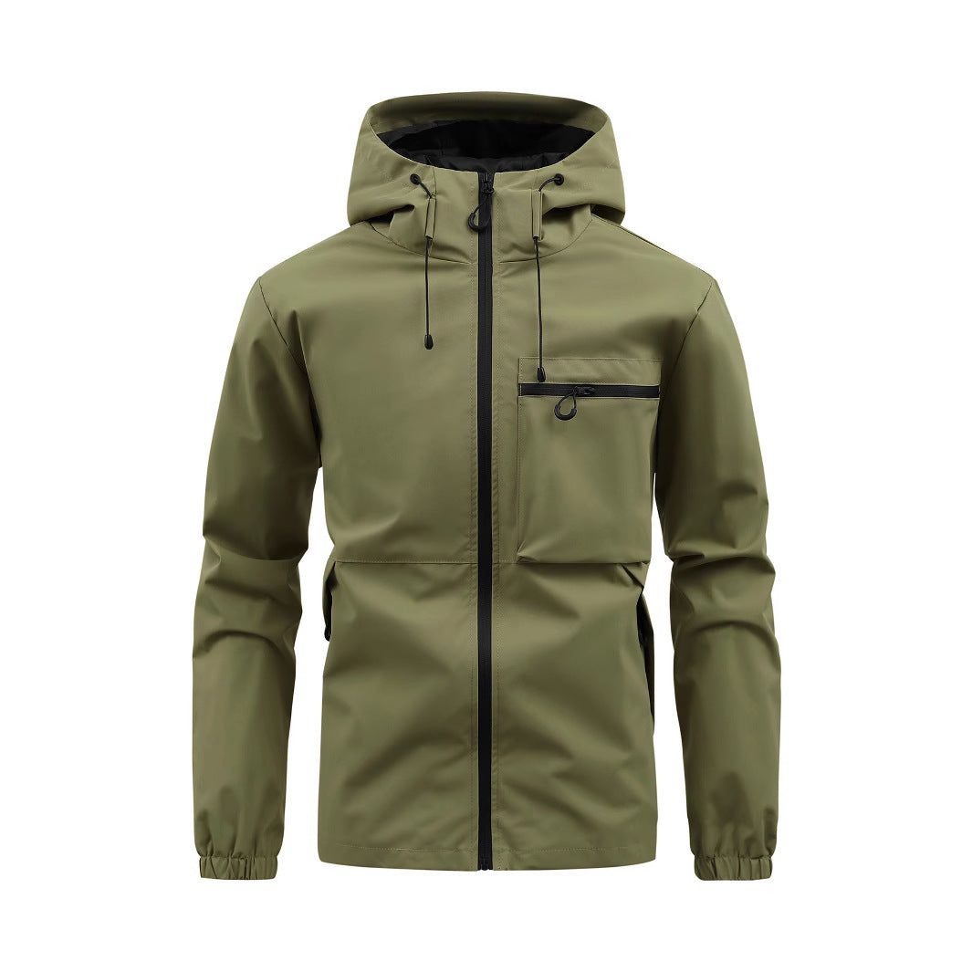 Men's Waterproof Windbreaker Hooded Zip Front