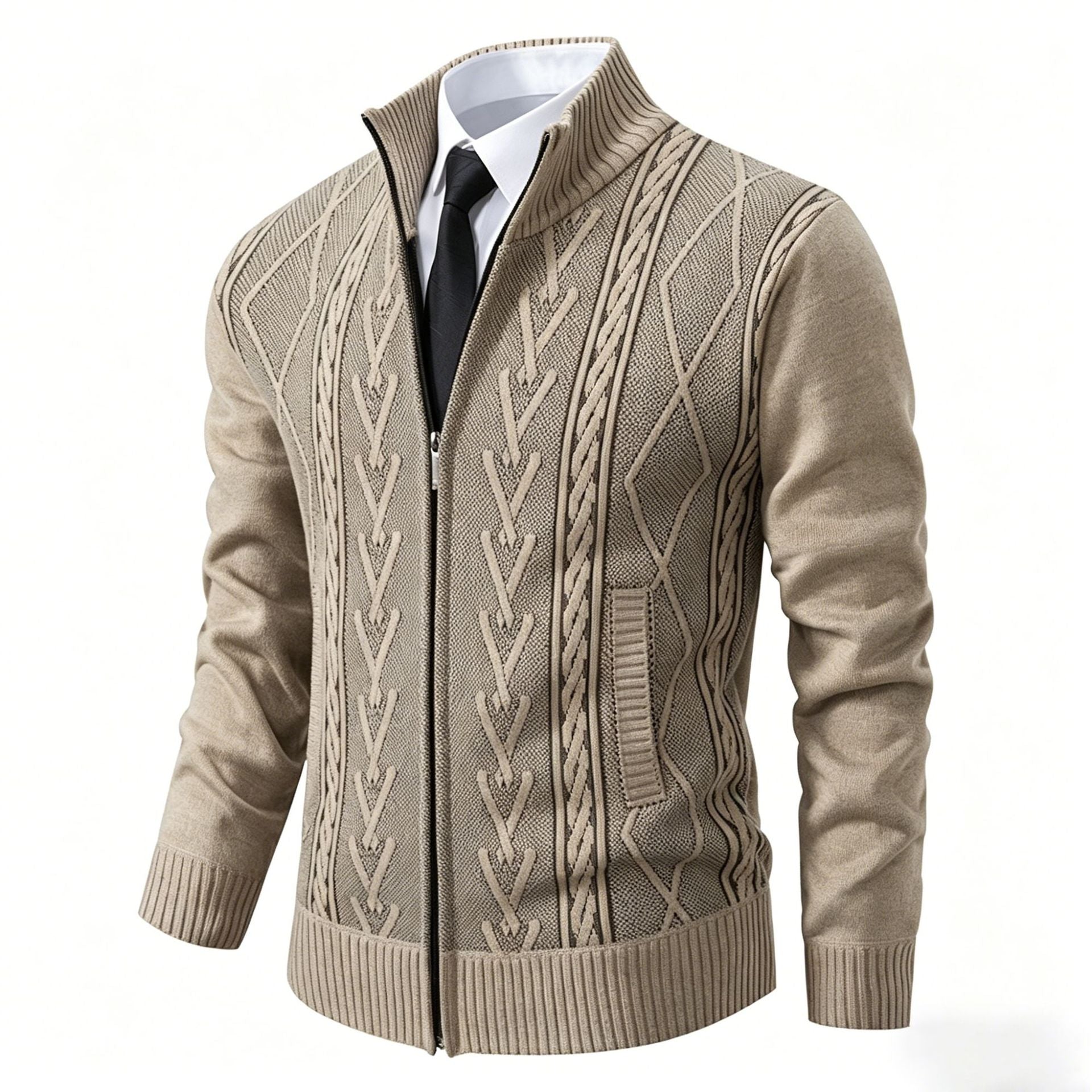 Men's Knit Cardigan Stand Collar Zip Front