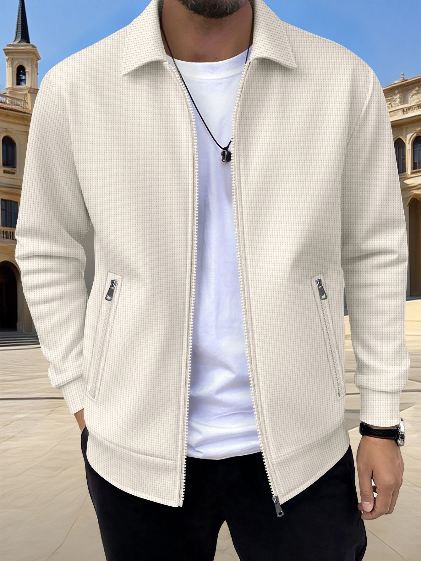 Men's Textured Jacket Zip Front Long Sleeve