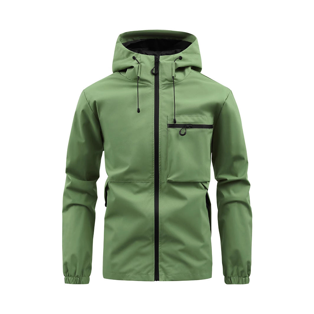 Men's Waterproof Windbreaker Hooded Zip Front