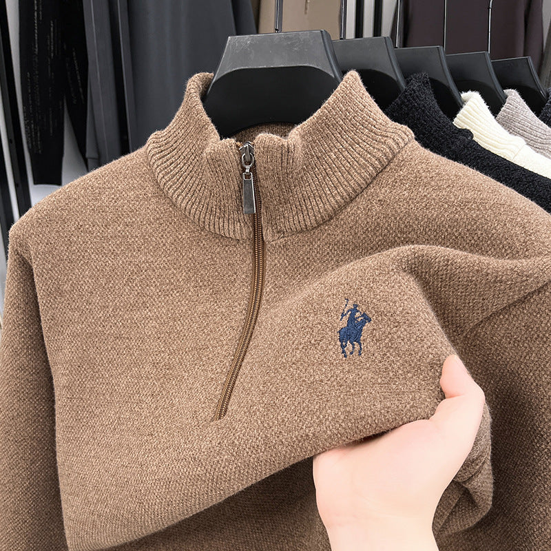 Men's Quarter Zip Sweater Fleece Lined Mock Neck