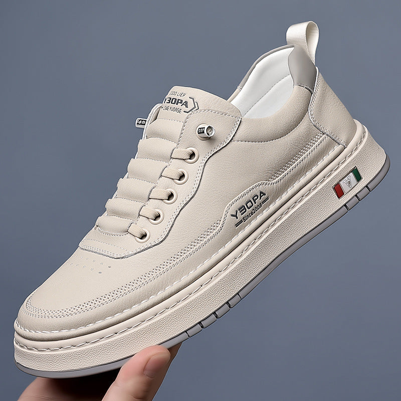 Men's Chunky Leather Trainers Thick Sole Stitched Detail Cushioned
