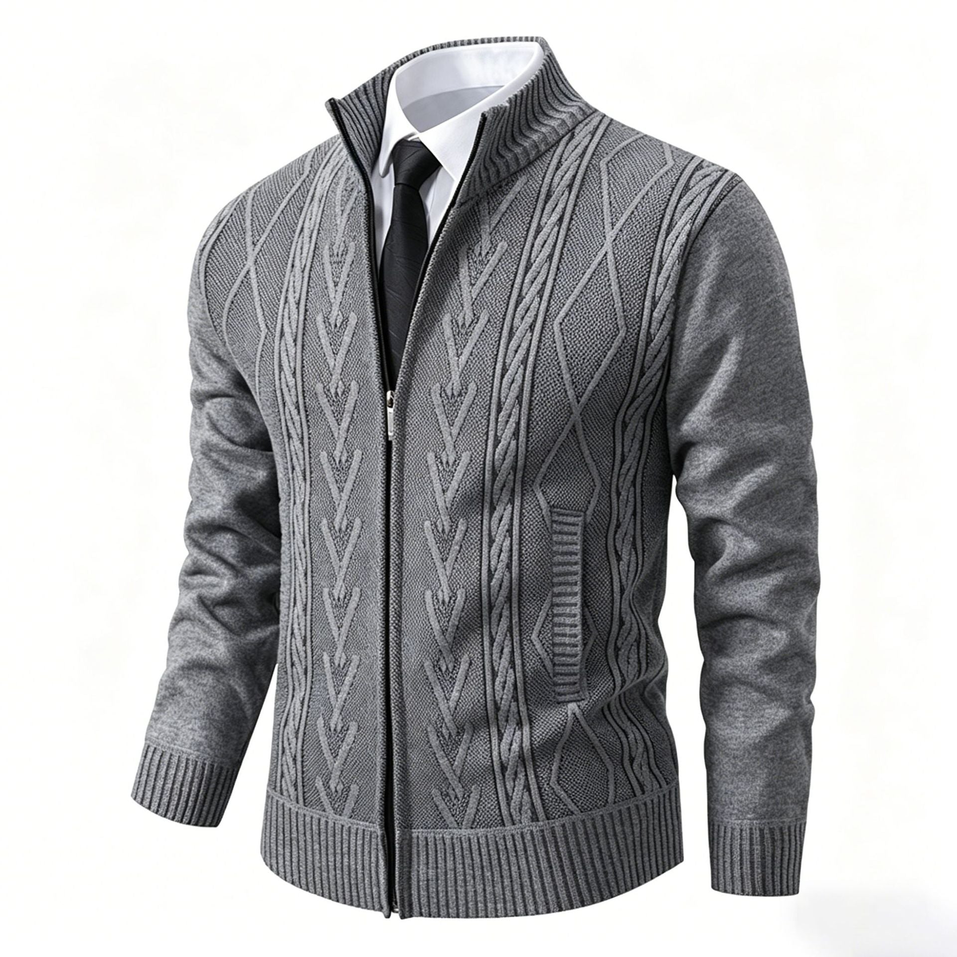 Men's Knit Cardigan Stand Collar Zip Front