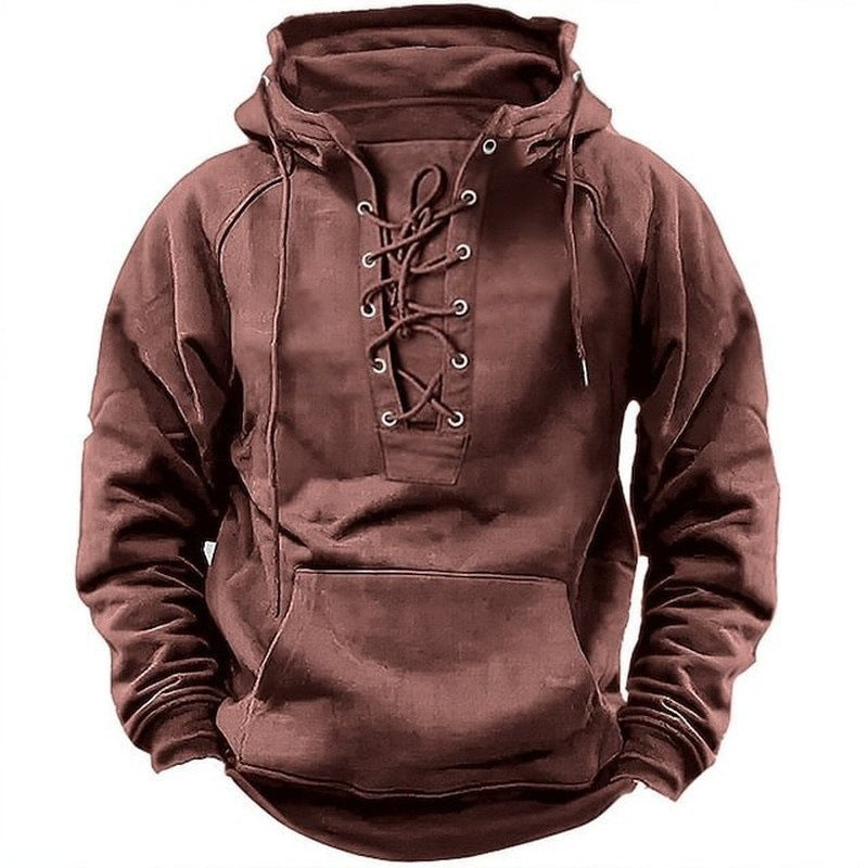Men's Lace Up Hoodie Long Sleeve Retro Style