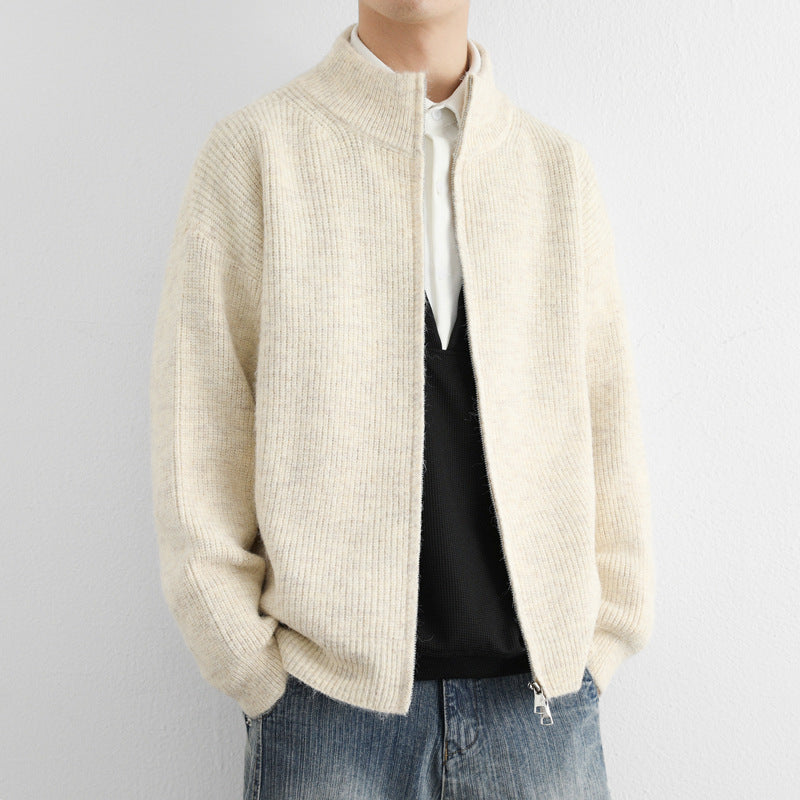 Men's Knit Cardigan Zip Front Stand Collar