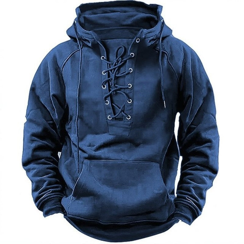 Men's Lace Up Hoodie Long Sleeve Retro Style