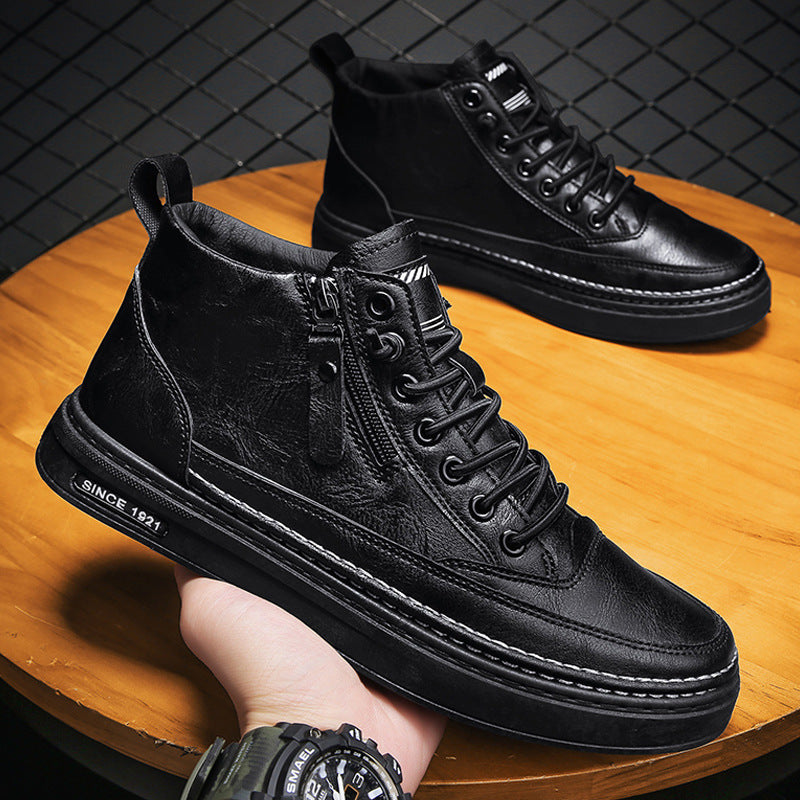 Men's Leather Boots Lace Up British Style