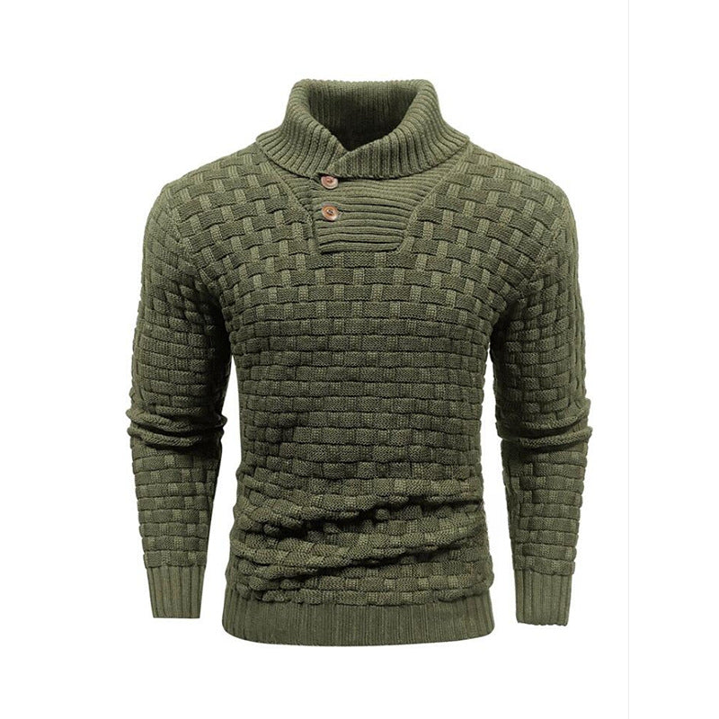 Men's Shawl Collar Jumper Textured Knit Button Neck Ribbed Cuffs