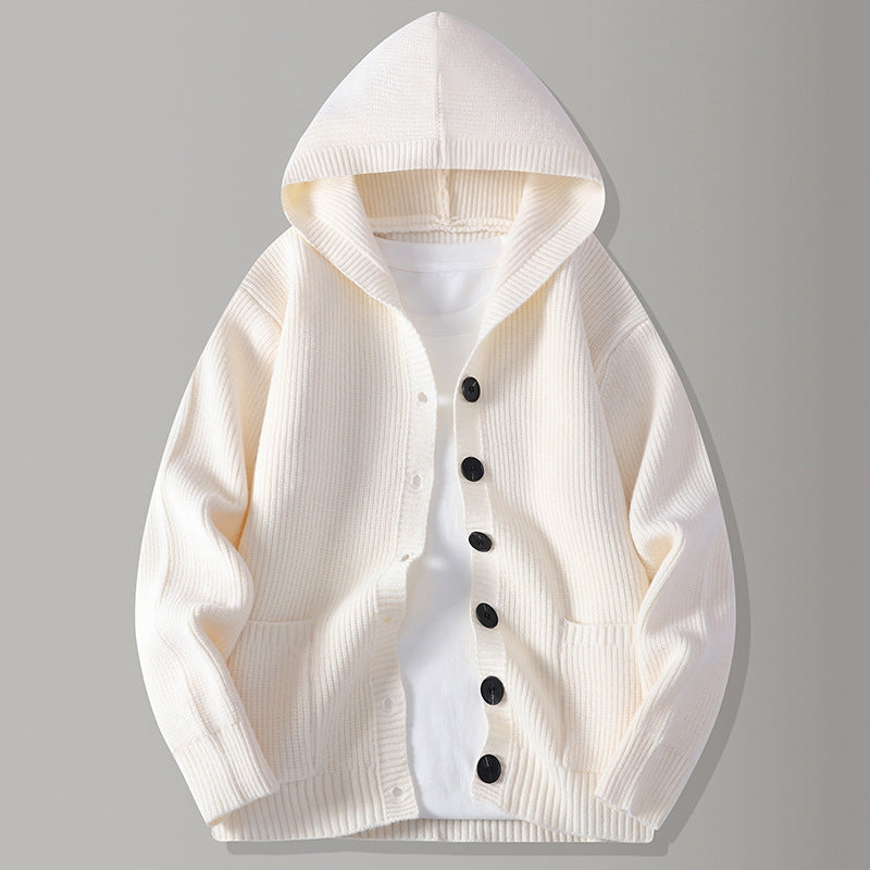 Men's Hooded Knit Cardigan with Button Front
