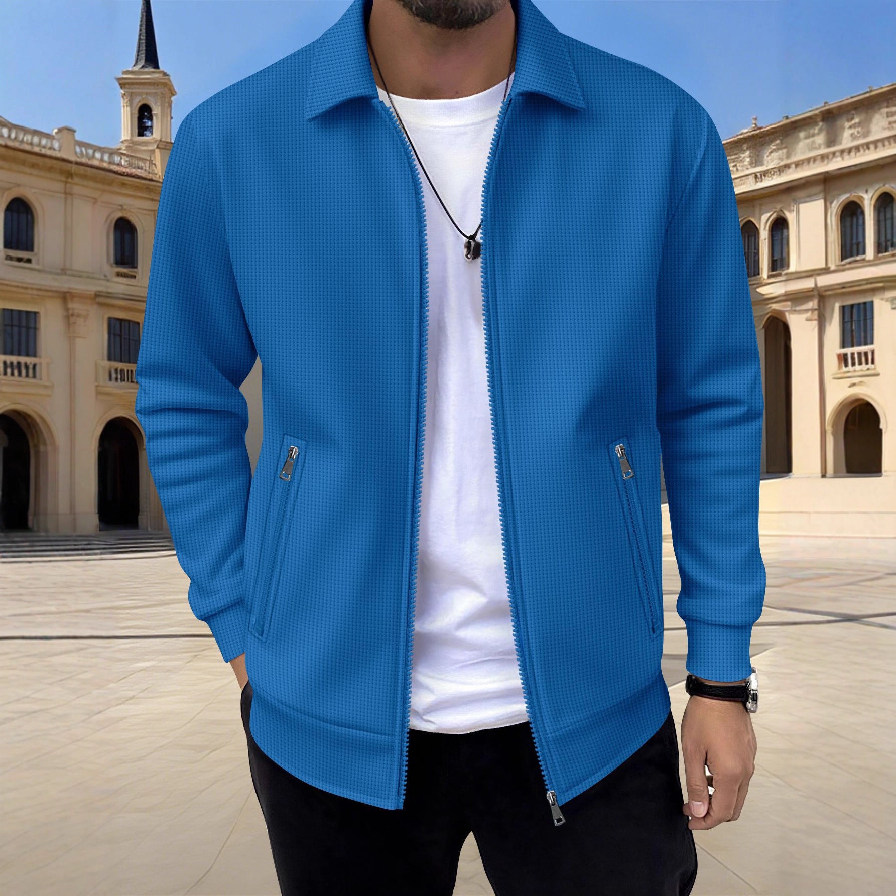 Men's Textured Jacket Zip Front Long Sleeve