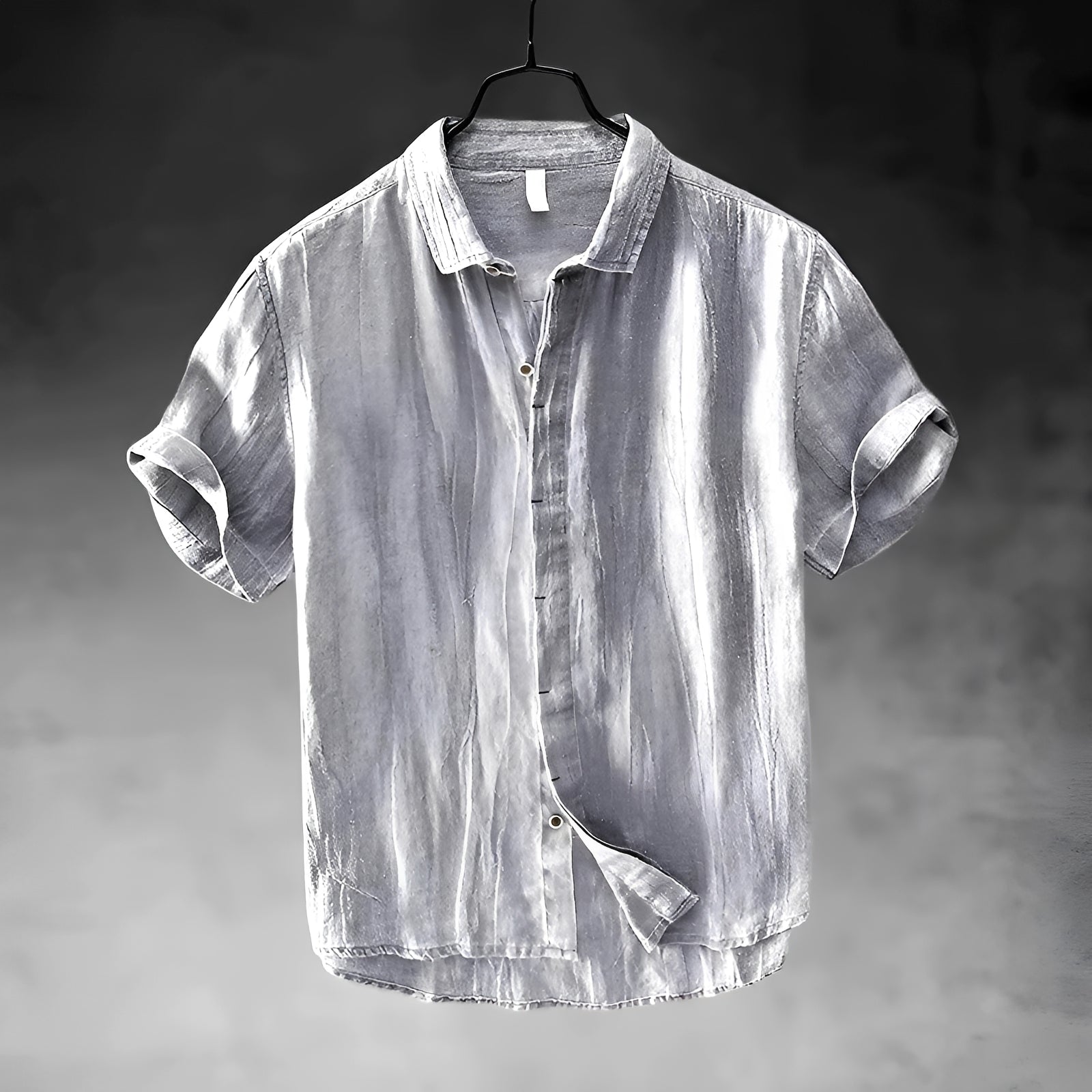 Top Linen Men's Turn Down Collar Short Sleeve Button Placket