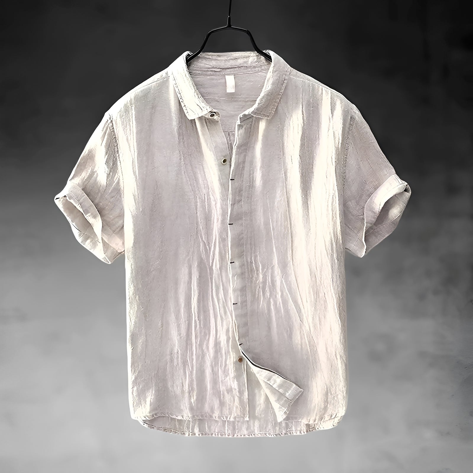 Top Linen Men's Turn Down Collar Short Sleeve Button Placket